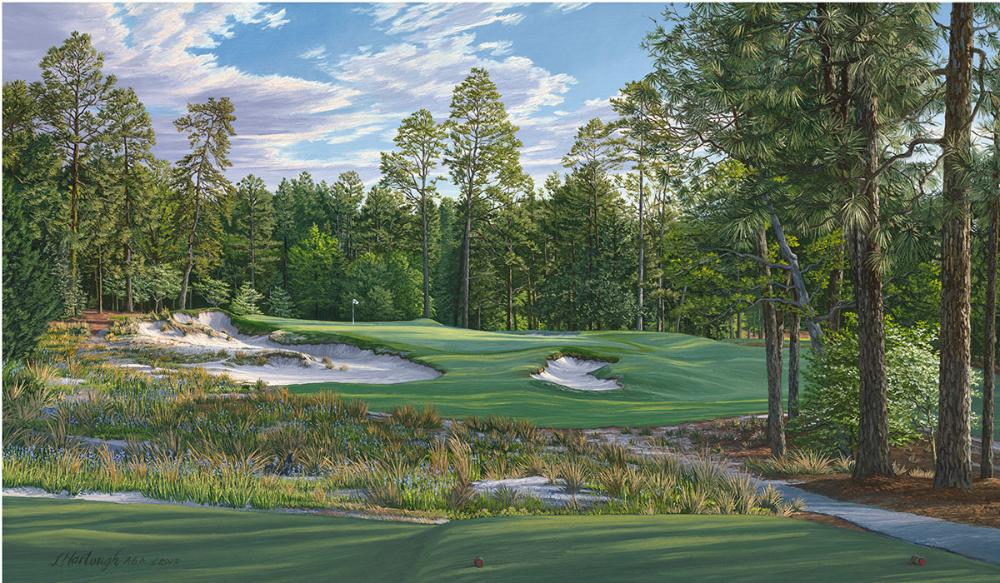 A painting of the 9th hole at Pinehurst No. 2, 2014 U.S. Open Championship and U.S. Open Women’s Championship by renowned Hilton Head Island artist Linda Hartough