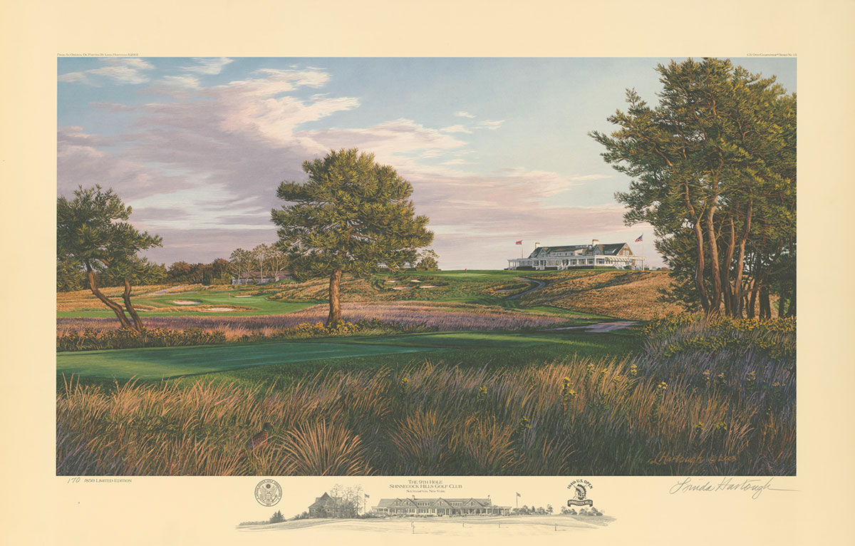 A fine art print of the 9th hole at Shinnecock, 2004 U.S. Open Championship by renowned Hilton Head Island artist Linda Hartough